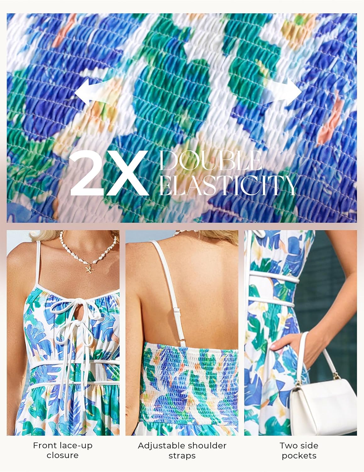 GRACE KARIN 2026 Women's Summer Maxi Dresses, Tie Front Floral Boho Dress, Spaghetti Strap Sundress with Pockets - Image 3