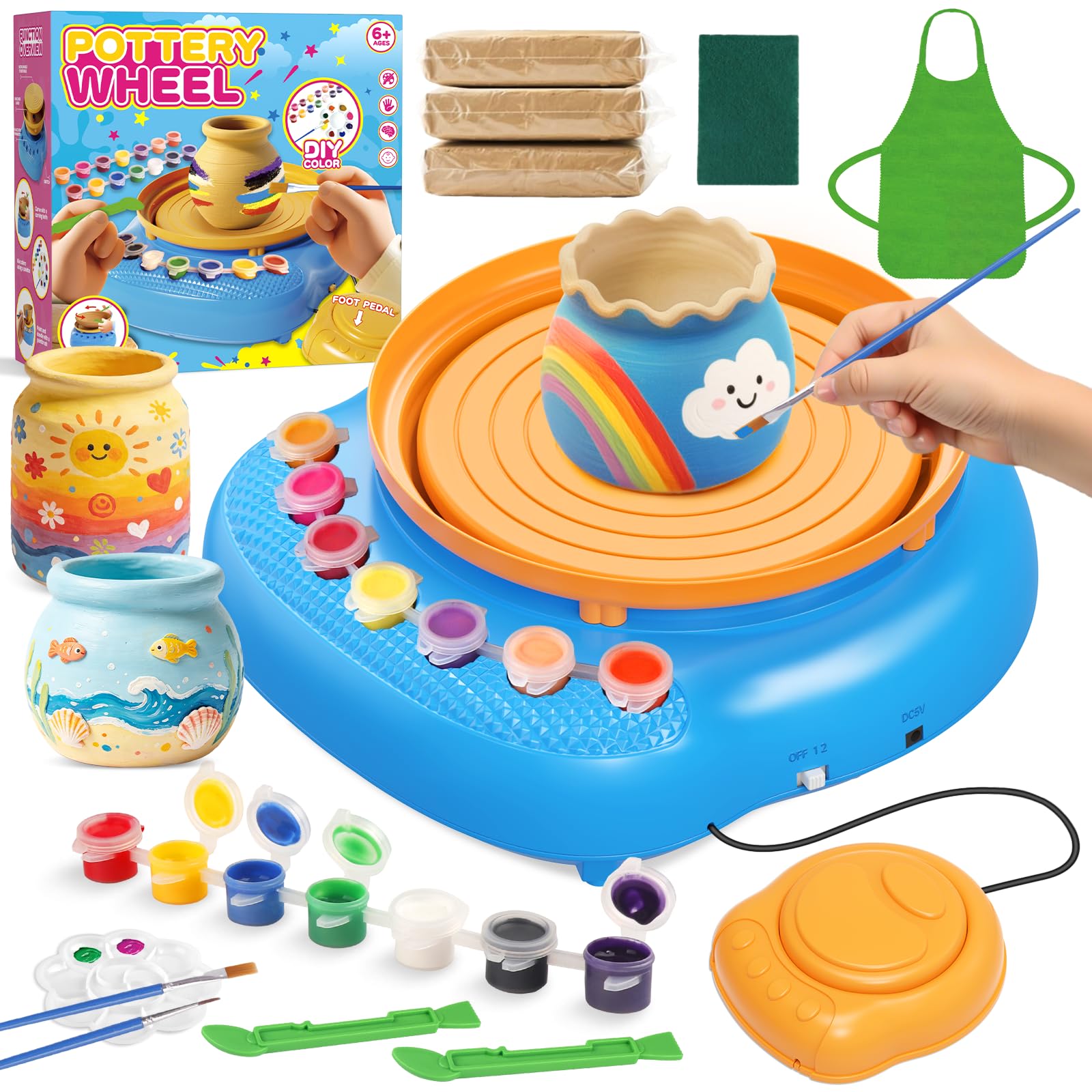 Weilim Pottery Wheel for Kids Ages 6-12 – Complete DIY Pottery Kit for Beginners with 3 Air-Dry Clay Packs and Tools, Arts & Crafts Supplies, Toys Birthday Gift for Boys Girls 6+ Years Old (Bule)