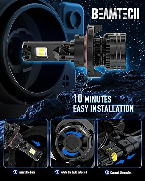 BEAMTECH H13/9008 Bulbs, 900% Brighter Canbus Ready 6500K White Light or Fog Light, 2 Bulbs.