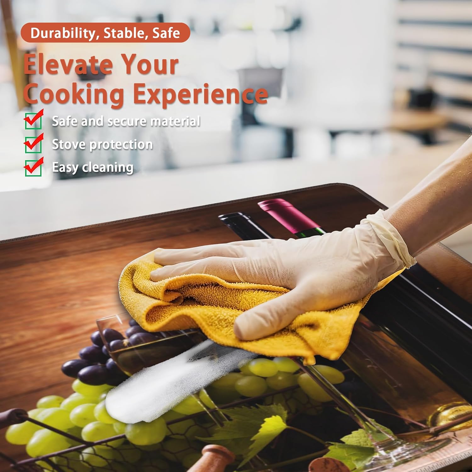 Stove Top Cover for Electric Stove,Red Wine Heat Resistant Glass Cooktop Cover,Grape Wood Multipurpose/Counter/Washer Top Protector,Dishwasher Safe Natural Rubber(28"x19.5")