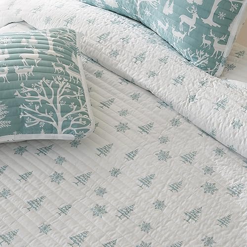 Miniatura 3 de Great Bay Home Juego de edredón de bosque de invierno azul King con fundas de almohada, colcha reversible con patrón versátil de vacaciones (incluye