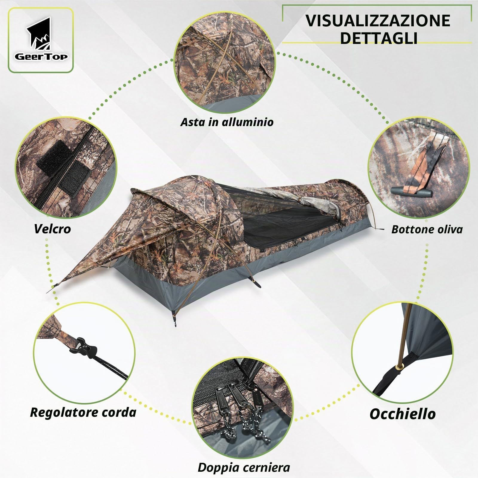 GEERTOP Tenda Bivacco 1 Persona Impermeabile per Escursionismo, Tenda Uomo per Campeggio Trekking Caccia Attrezzatura Sopravvivenza Outdoor (Foglie Secche)