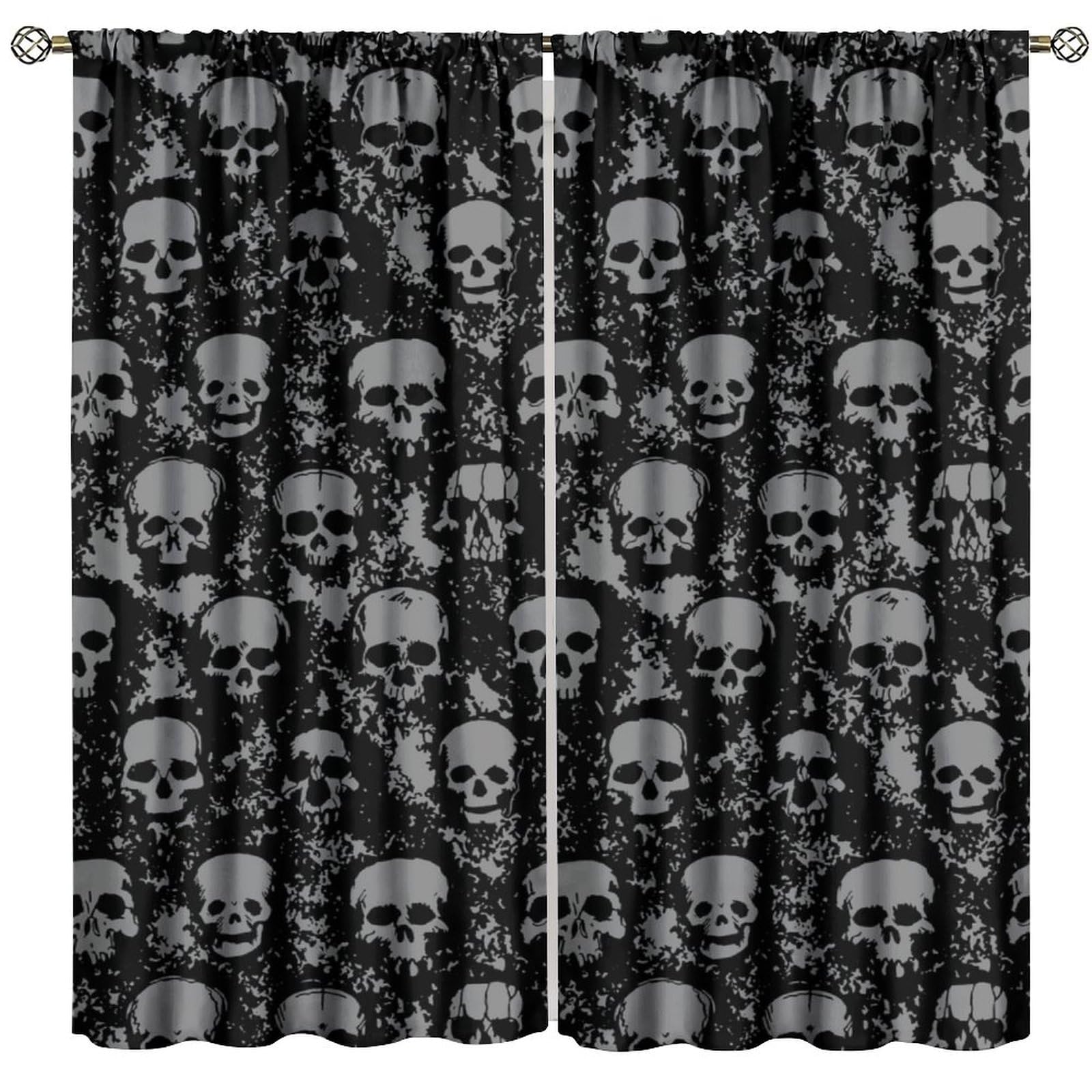 XBDDZSW Horror Skull Curtains Gothic Horror Skeleton Wall Black Gray Halloween Pattern Print Window Drapes for Bedroom Living Room Kitchen Decor,2