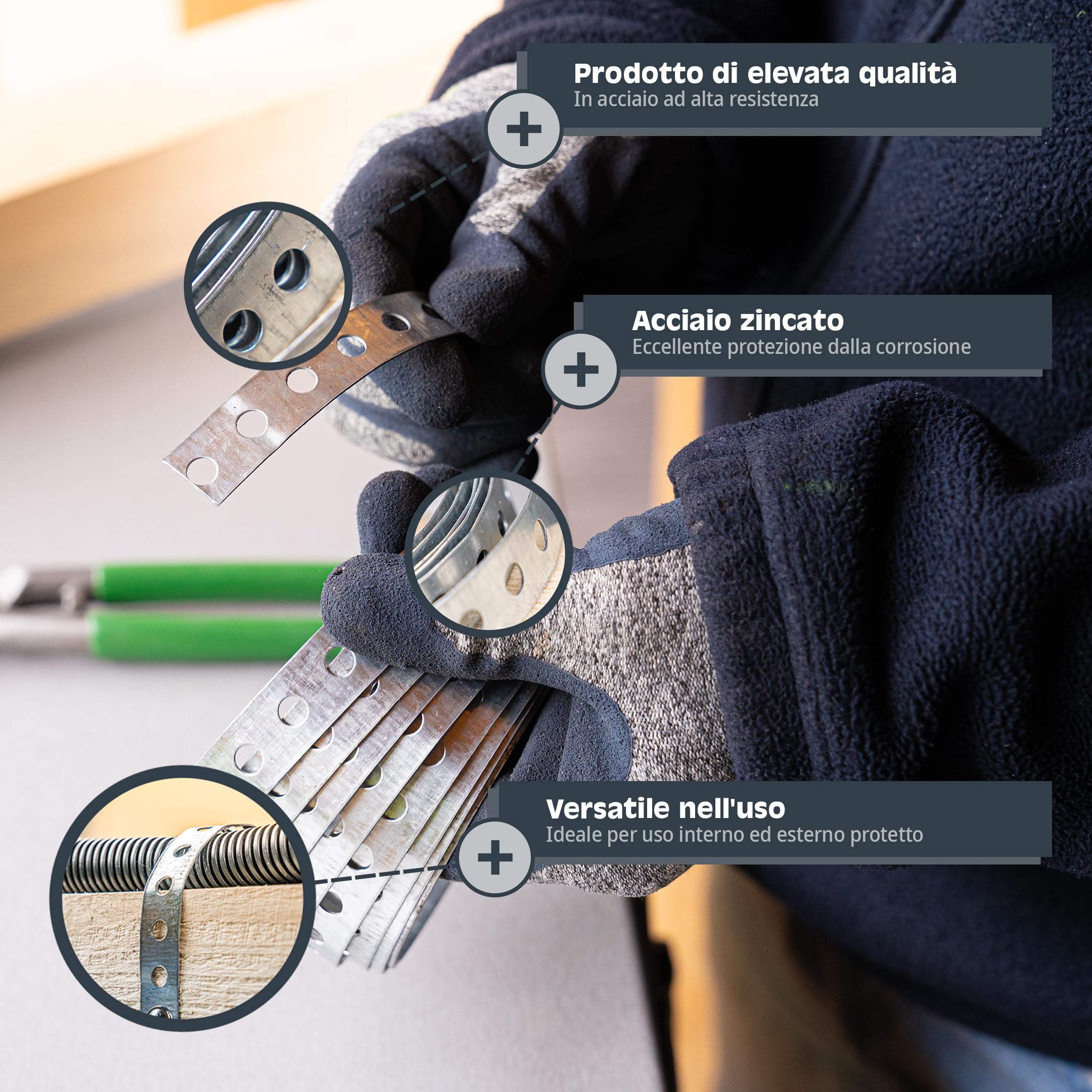 HELPMATE Nastro perforato 10 m di lunghezza - acciaio zincato sendzimir - larghezza 20 mm - spessore materiale 0,8 mm - zincato di alta qualità - Robusto per costruzione, officina, progetti fai da te