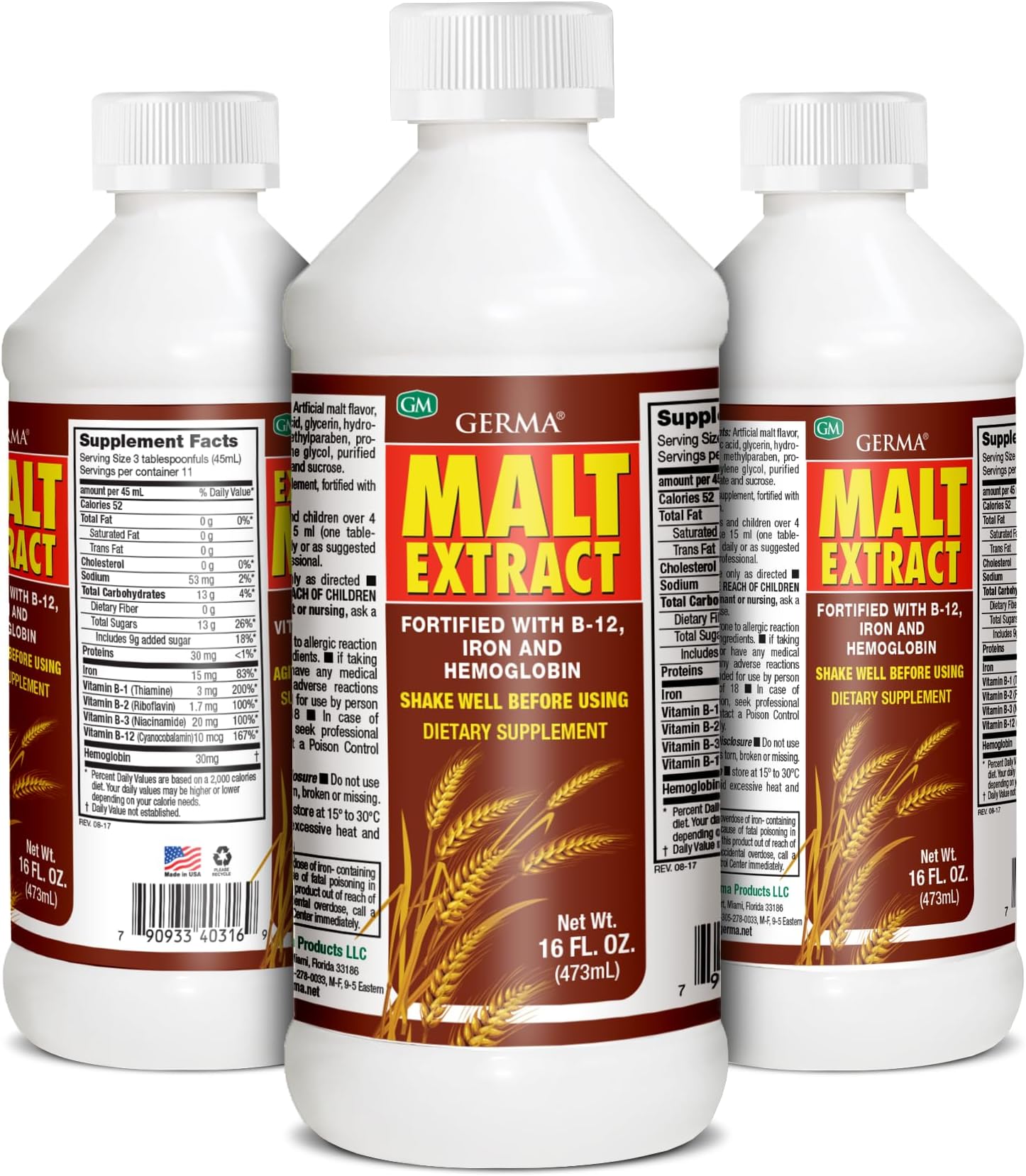 GERMA™ Extracto de Malta 16oz Malt Extract Fortified with B-12 and Iron 2pk