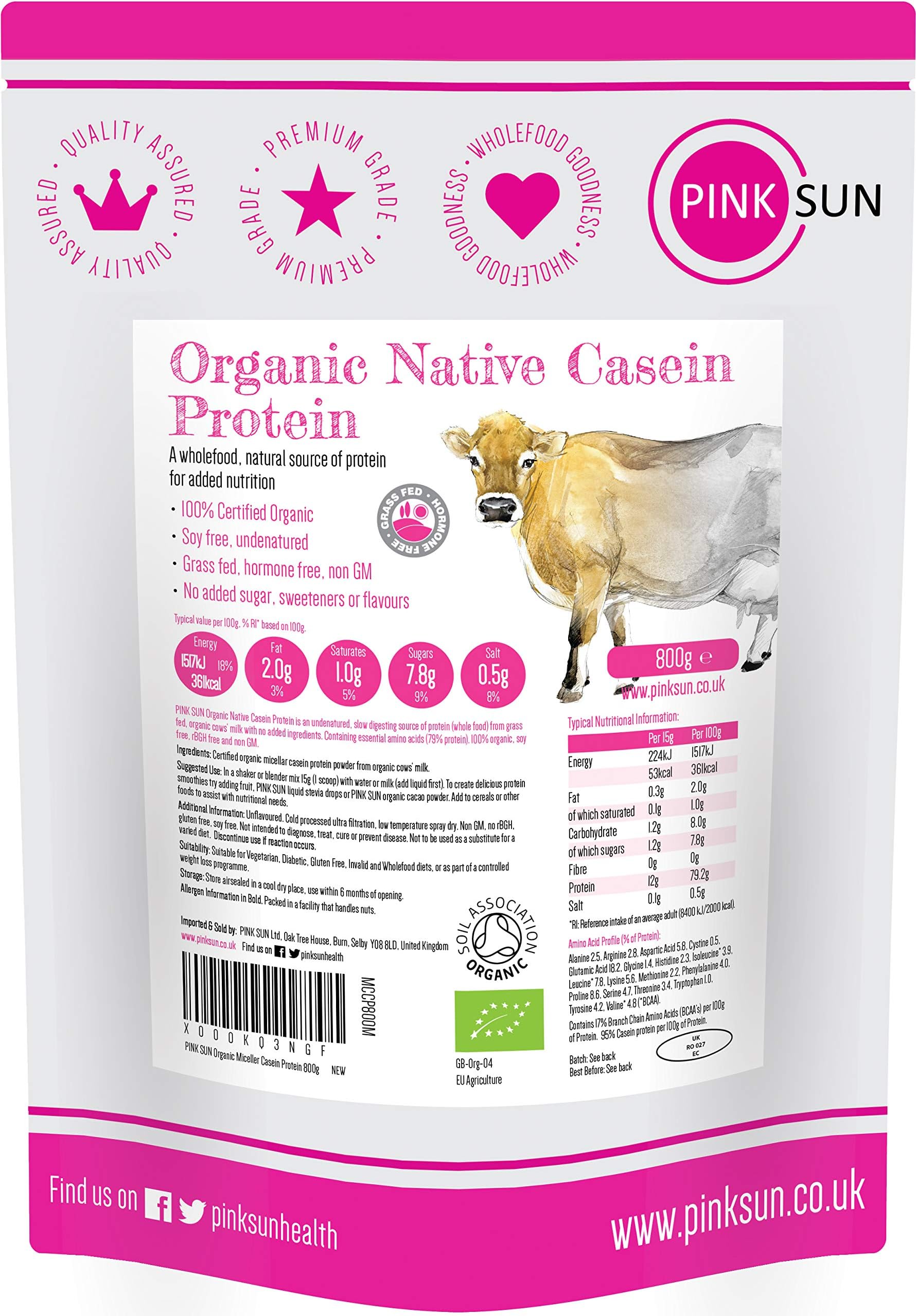 Organic Casein Protein Powder 800g Pure Native Micellar Grass Fed Soy Free Gluten Free Unflavoured Vegetarian No Added Sugar Unsweetened Undenatured