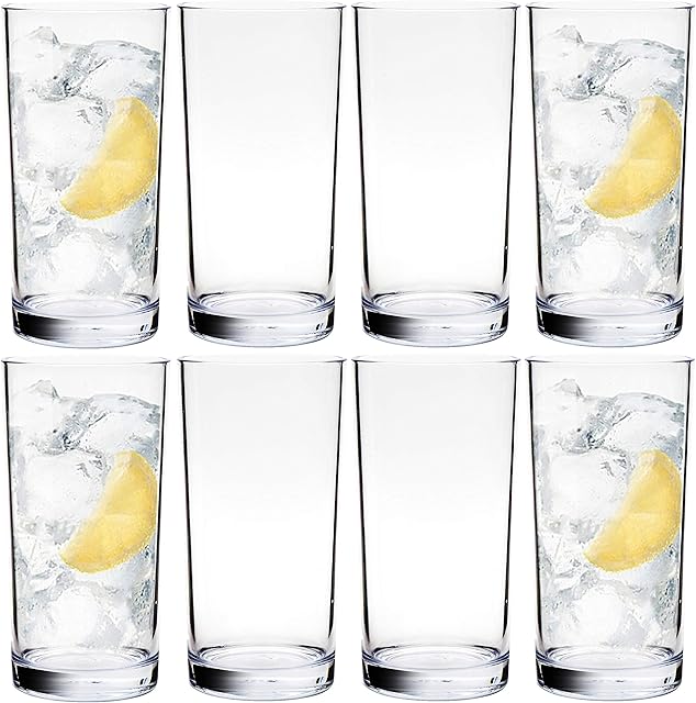 Youngever 8 Pack 500ml Plastic Water Tumbler, Set of 8, Plastic Glasses, Reusable Plastic Cups, Unbreakable Glasses, Plastic Tumblers (Clear)