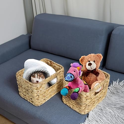 Miniatura 7 de HOMESTEAD Cestas de almacenamiento de jacinto de agua, cestas rectangulares de mimbre para dormitorio, sala de estar, baño, estantes, juego de 3