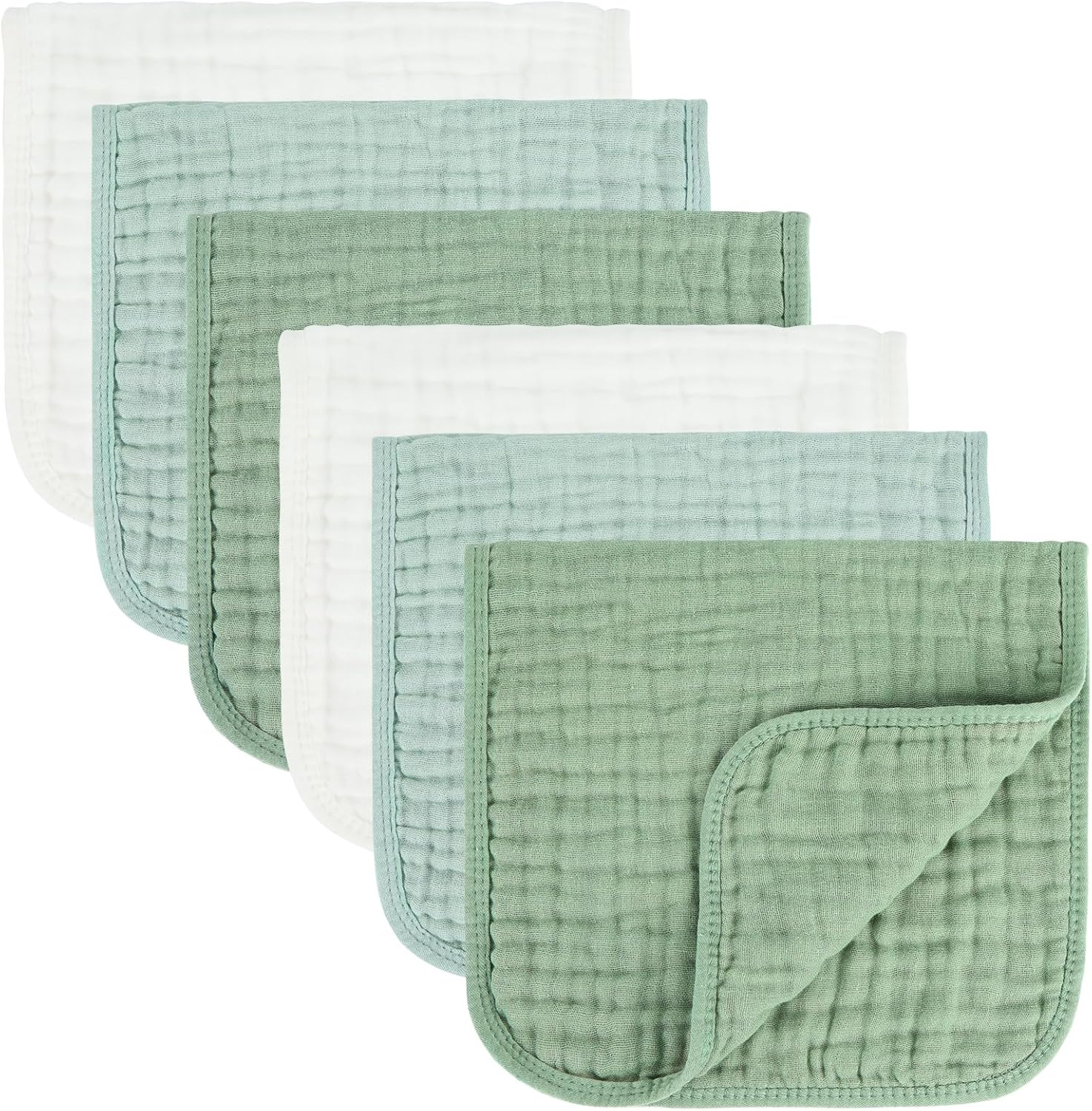 Baby Burp Cloth 100% Cotton Newborn Cotton Muslin Burp Cloth 10x20 inches (White & Green 6 Pieces)