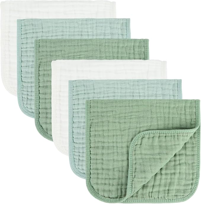 MIGIOL Paño para eructos para bebé, 100% algodón, muselina de algodón para recién nacidos, 10 x 20 pulgadas (blanco y verde, 6 piezas)