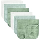 MIGIOL Baby Burp Cloth 100% Cotton Newborn Cotton Muslin Burp Cloth 10x20 inches (White & Green 6 Pieces)