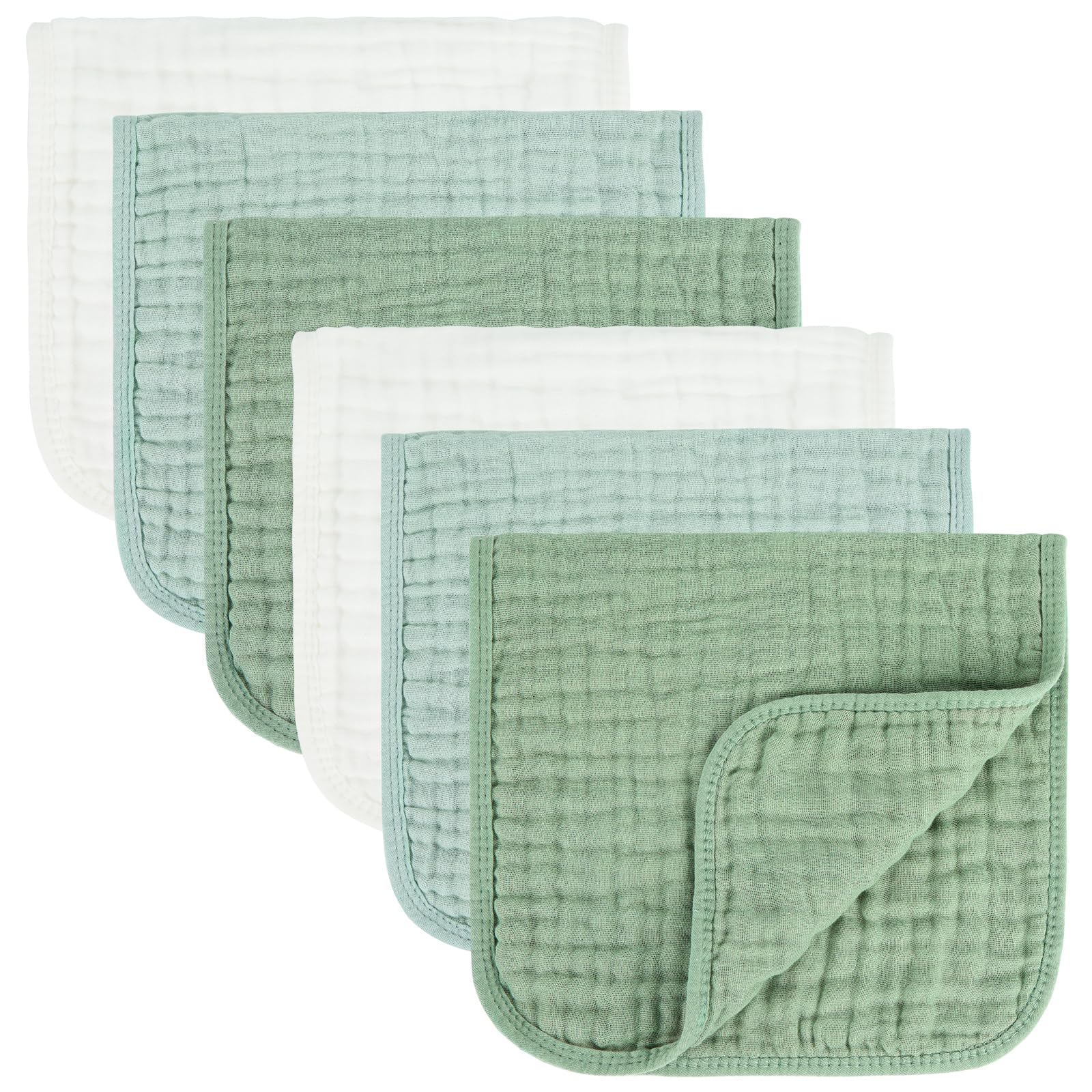 MIGIOL Baby Burp Cloth - Paño de muselina de algodón 100 % algodón para recién nacido, 10 x 20 pulgadas (blanco y verde, 6 piezas)