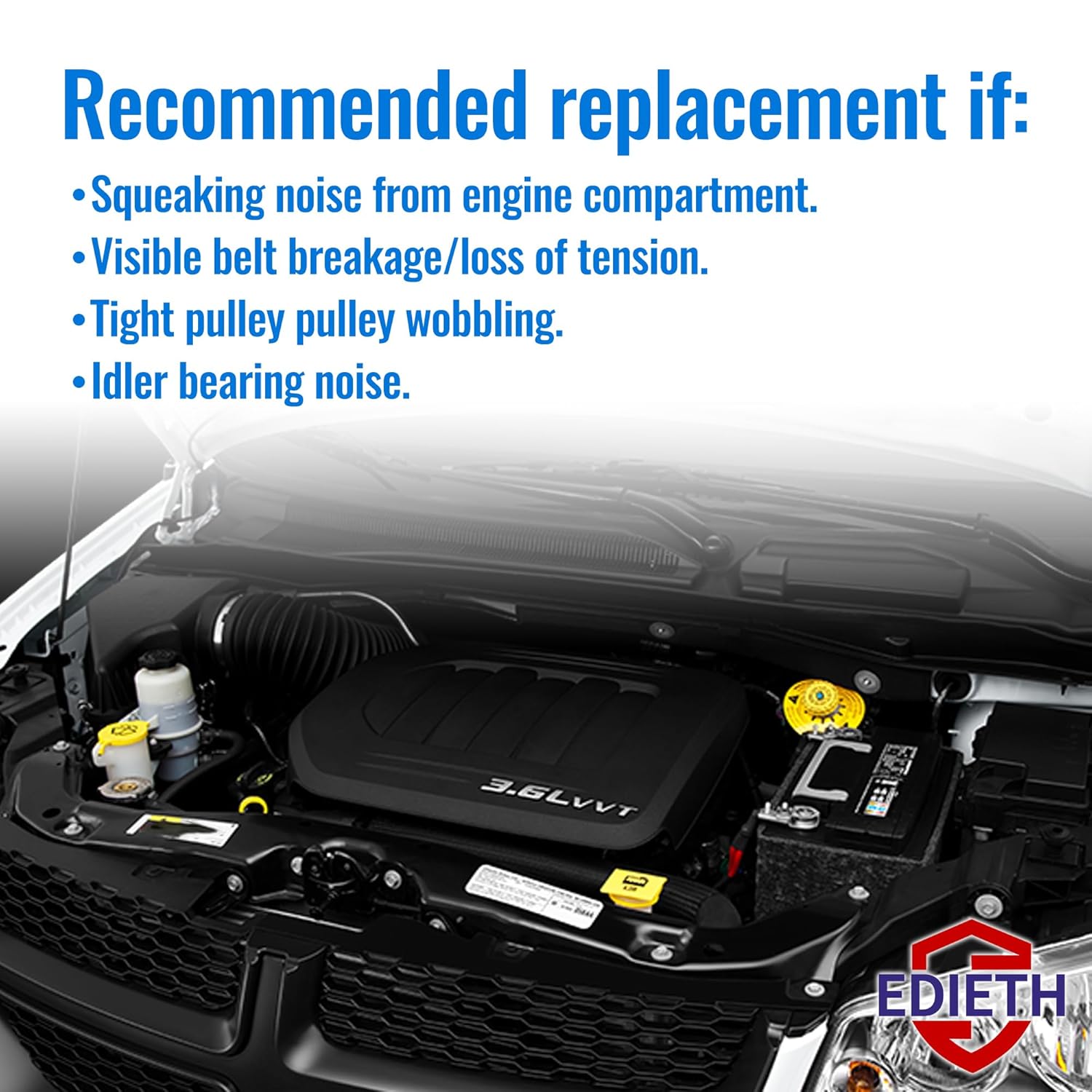 39282 38082 90K-39282D Engine Serpentine Belt Drive Kit with Tensioner&Idler Pulley-for Chrysler 200 Town & Country, for Dodge Grand Caravan Avenger Journey Ram C/V 3.6L V6 2011-2019