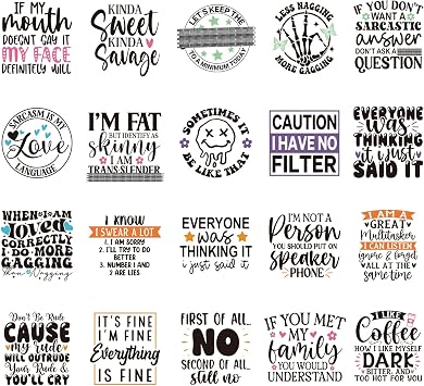 20Pcs Sarcastic Quotes DTF Transfers Ready to Press Iron on Decal