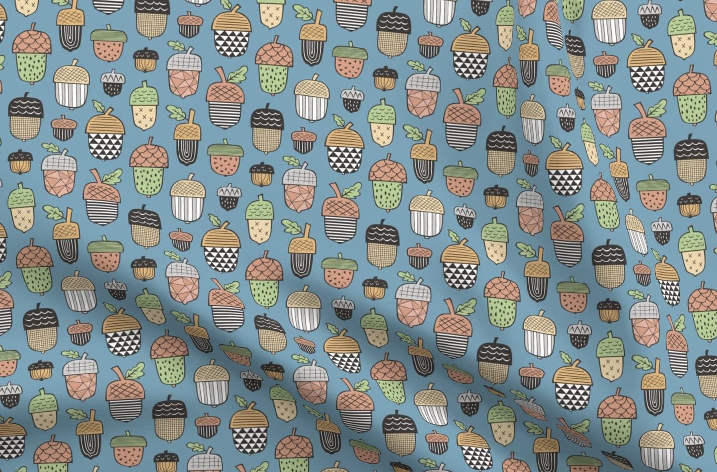 Spoonflower Fabric - Fall Autumn Dark Blue Acorn Woodland Forest Botanical Printed on Upholstery Velvet Fabric Fat Quarter - Upholstery Home Decor Bottomweight Apparel