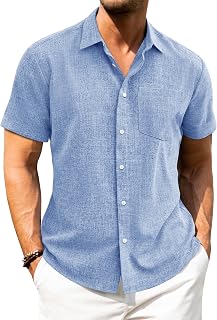 J.VER Leinenhemd Herren Kruzarm Freizeithemd Regular Fit Leicht und Luftig Sommerhemd Leinen Shirt mit Tasche