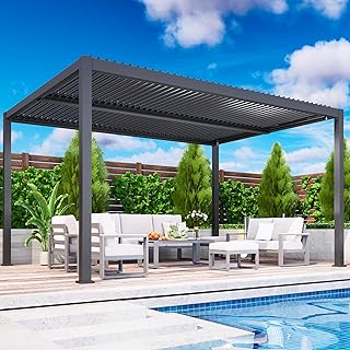 Louvered Pergola, 12' x 16' Outdoor Pergola, Metal Patio Gazebo with Adj...