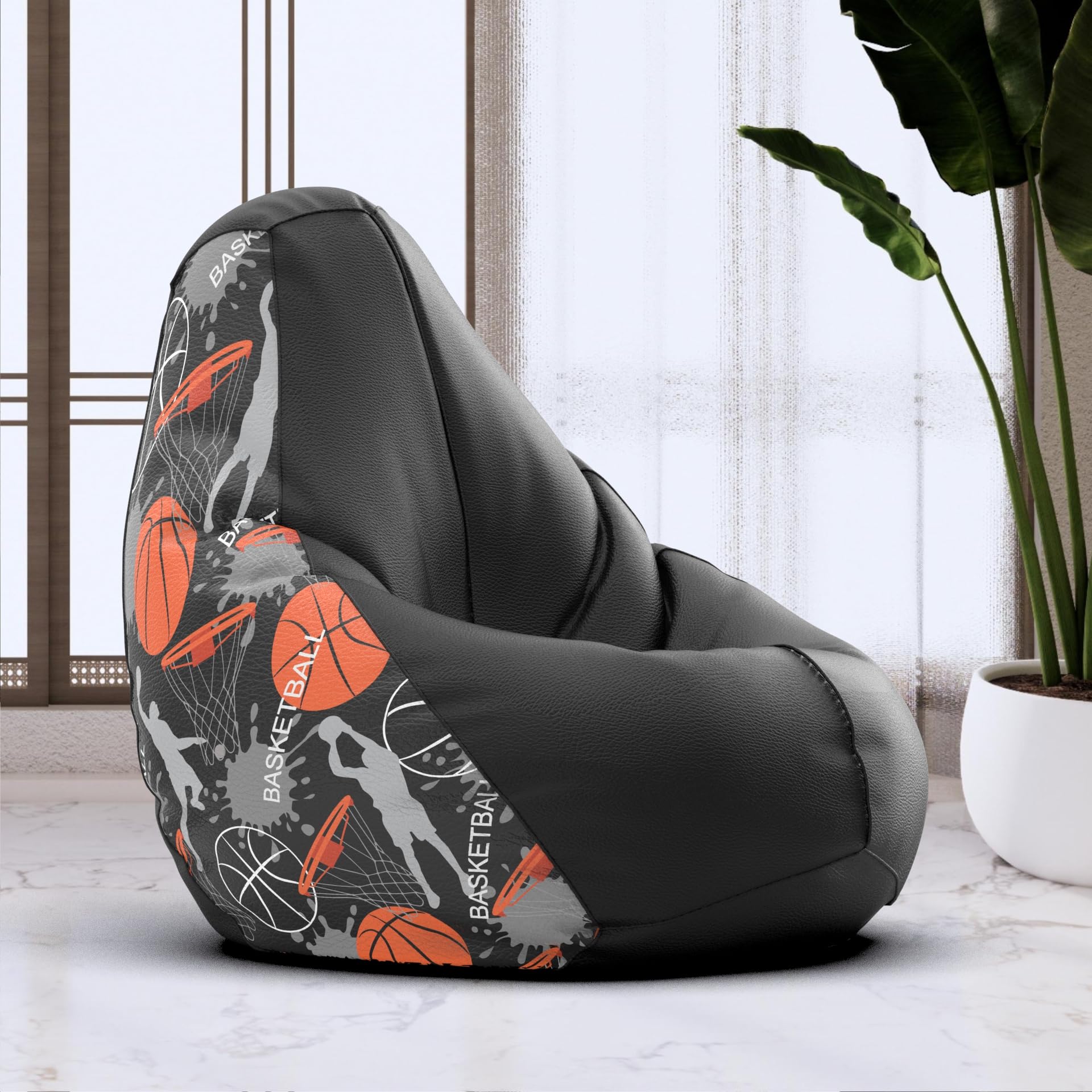 Bean Bag Chair Cover | Size: 6XL | Color: Basketball - H - Black | Without Beans | Premium Leatherette Cover (CMF 2404)-image-33