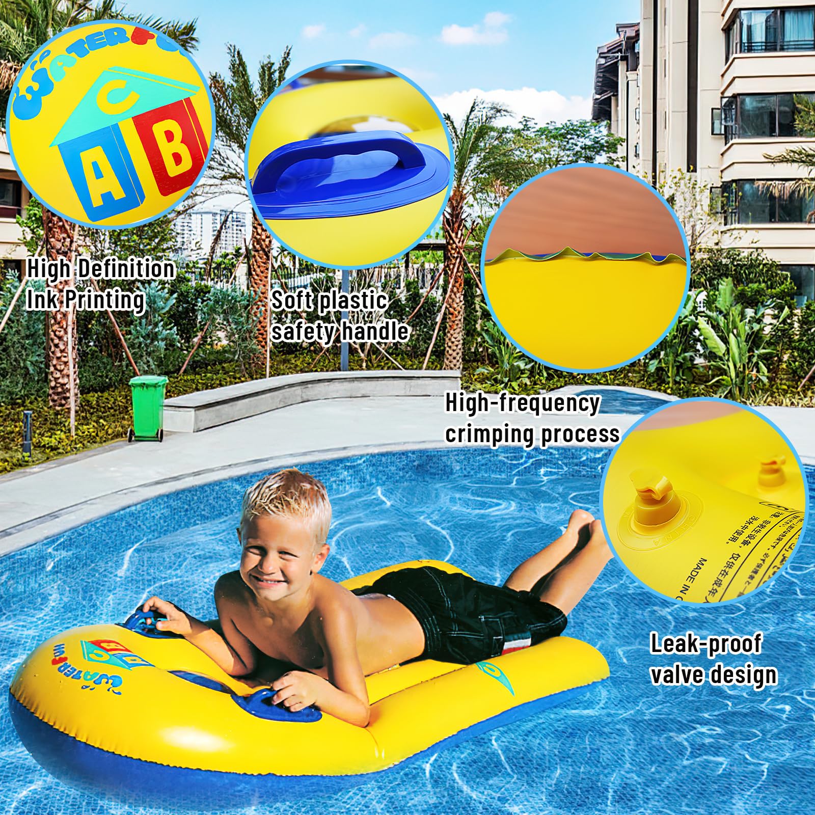 Bodyboard Hinchable con Asas y Ojo de Buey 110x48cm para Playa Piscina