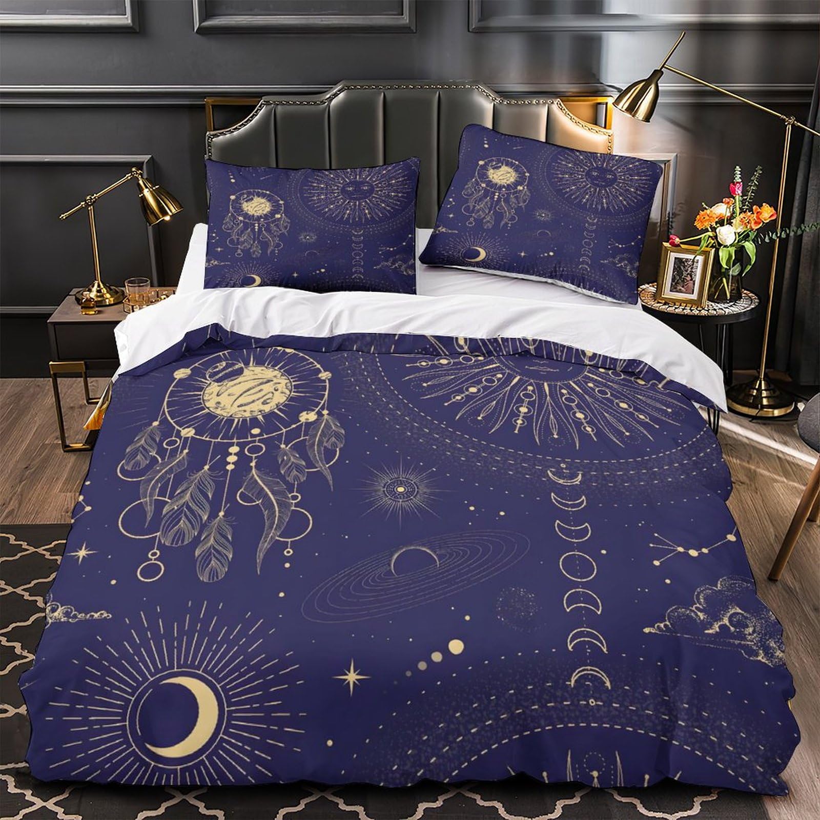 GDEKCIEAS Magic Witchcraft Astrology Boys Bedding Set 3D Bedding Duvet Cover Set Comforter Cover Bedspread Cover Bedroom Quilt Cover Soft Microfiber 3 Pieces for Teens Kids Adults King（220x240cm）