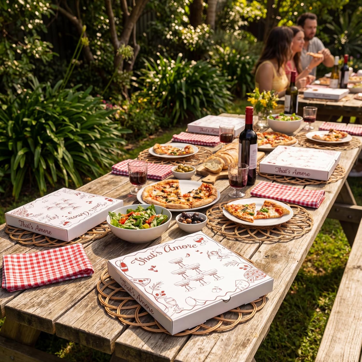 50 Pieces That's Amore Party Supplies 12" x 12" x 1.9" Italian Themed Bachelorette Party Supplies Pizza Theme Disposable Pizza Slice Tray Red and White Gingham Decor for Wedding Bridal Shower