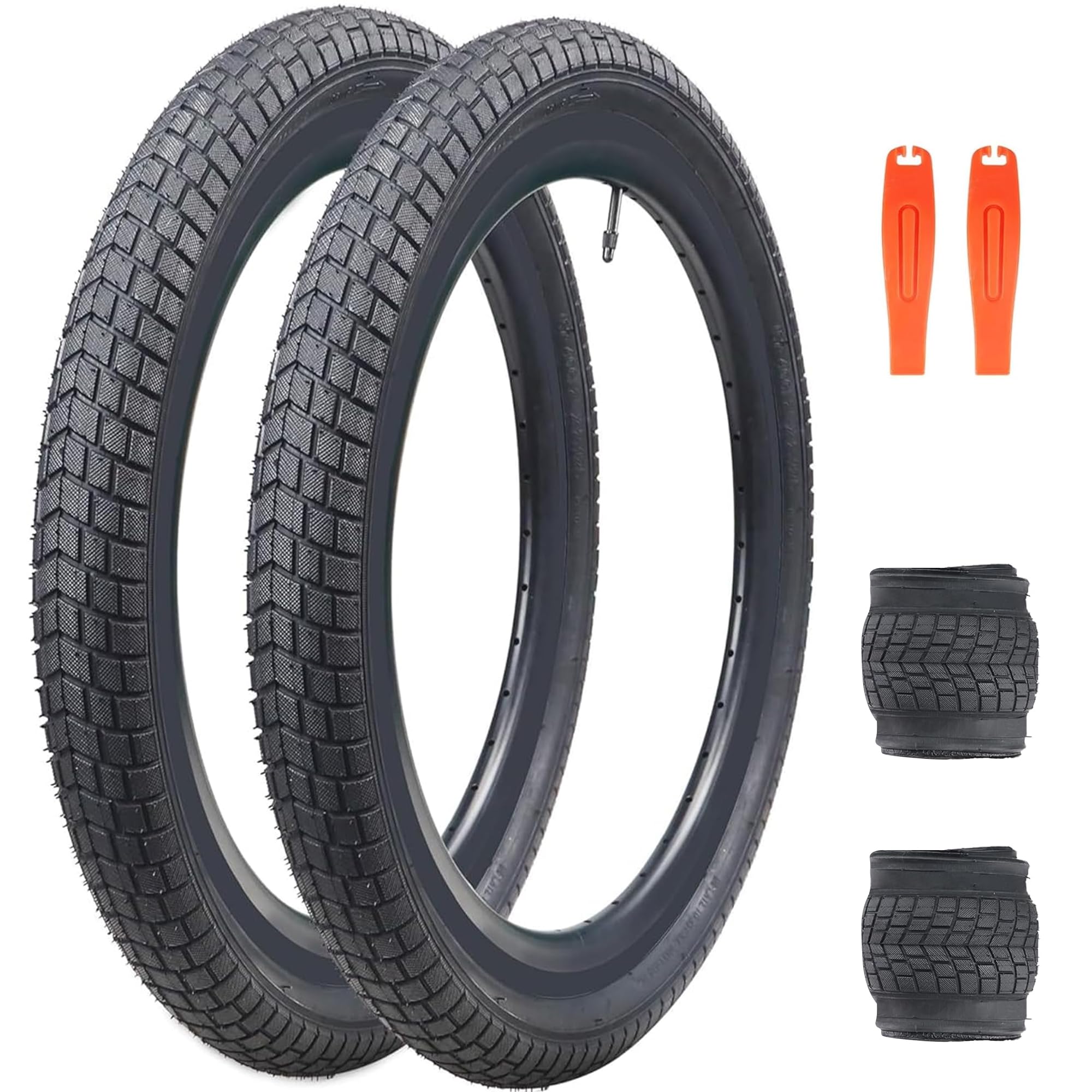 ZUKKA Confezione da 20 x 2,125 pneumatici per bicicletta pieghevole per bambini e 2 pezzi tubo da 20 pollici AV48 mm, valvola compatibile 20 x 2,125 pneumatici e tubo flessibile