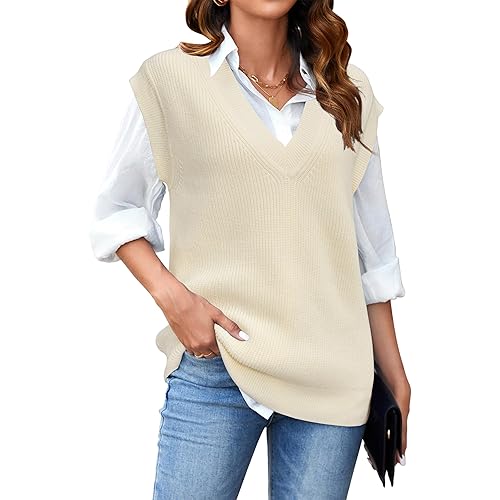 Arach&Cloz Womens Sweater Vest 2024 Fall Knitted V Neck Oversized Casual Sleeveless Knitwear Pullover Tank Tops