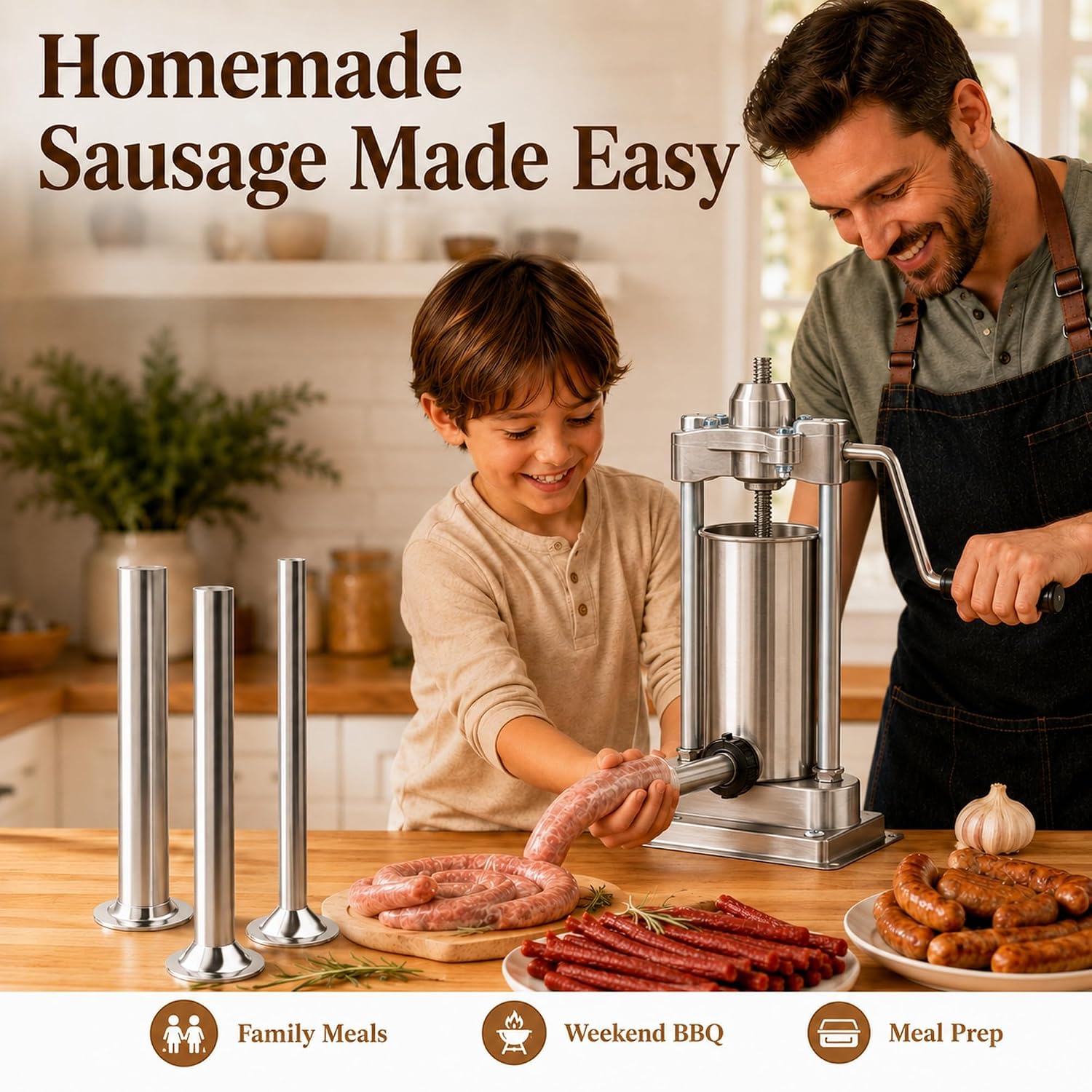 3 Size Stainless Steel Sausage Stuffer Tubes Kit