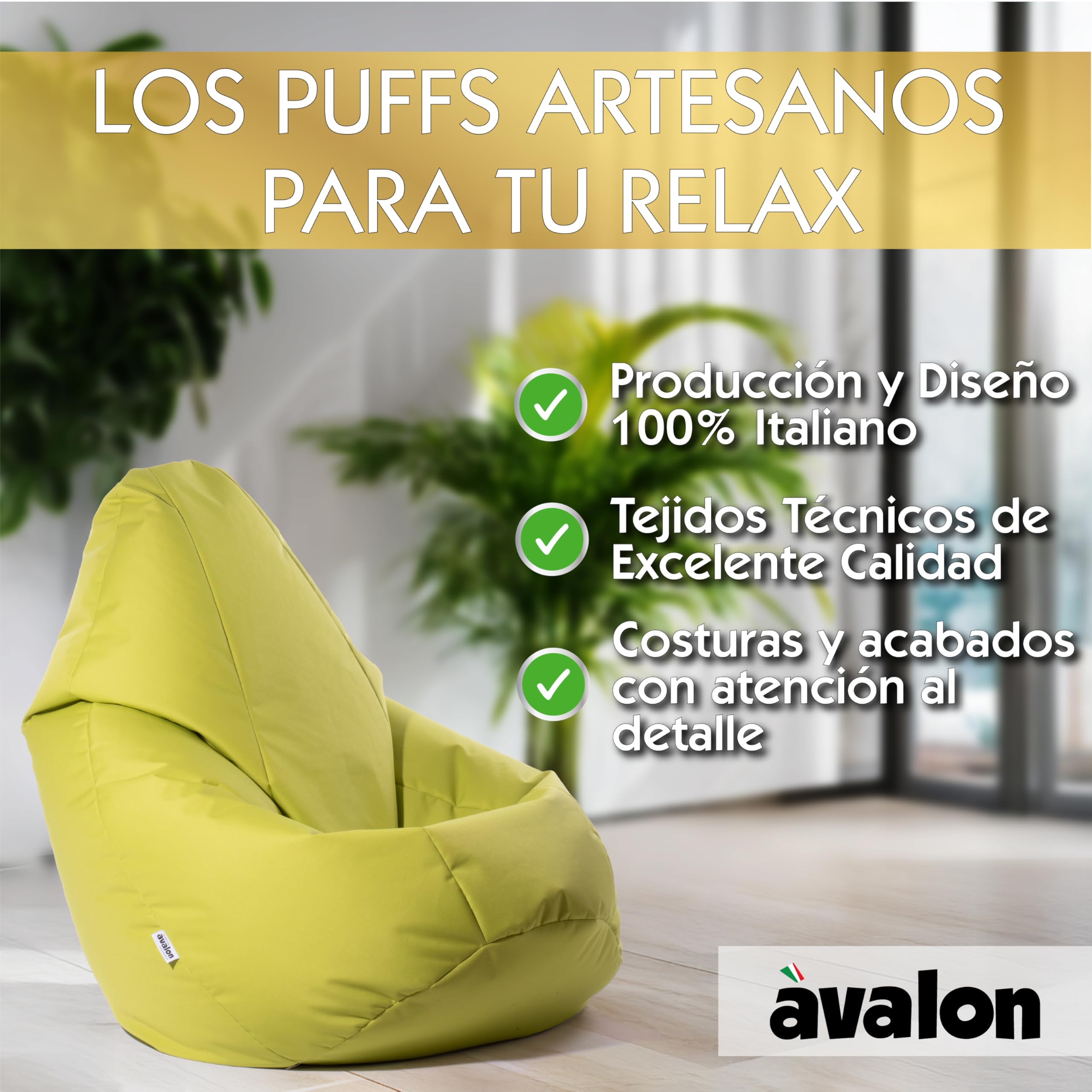 Avalon - Puff Salon Modelo Jive en Tela Técnica Reforzada, Modelos de Puff Pera con Relleno Incluido, Puf Muy Ergonómico y Cómodo, Anti-desgarros e Impermeable, Made in Italy(Grande XL-Blanco)