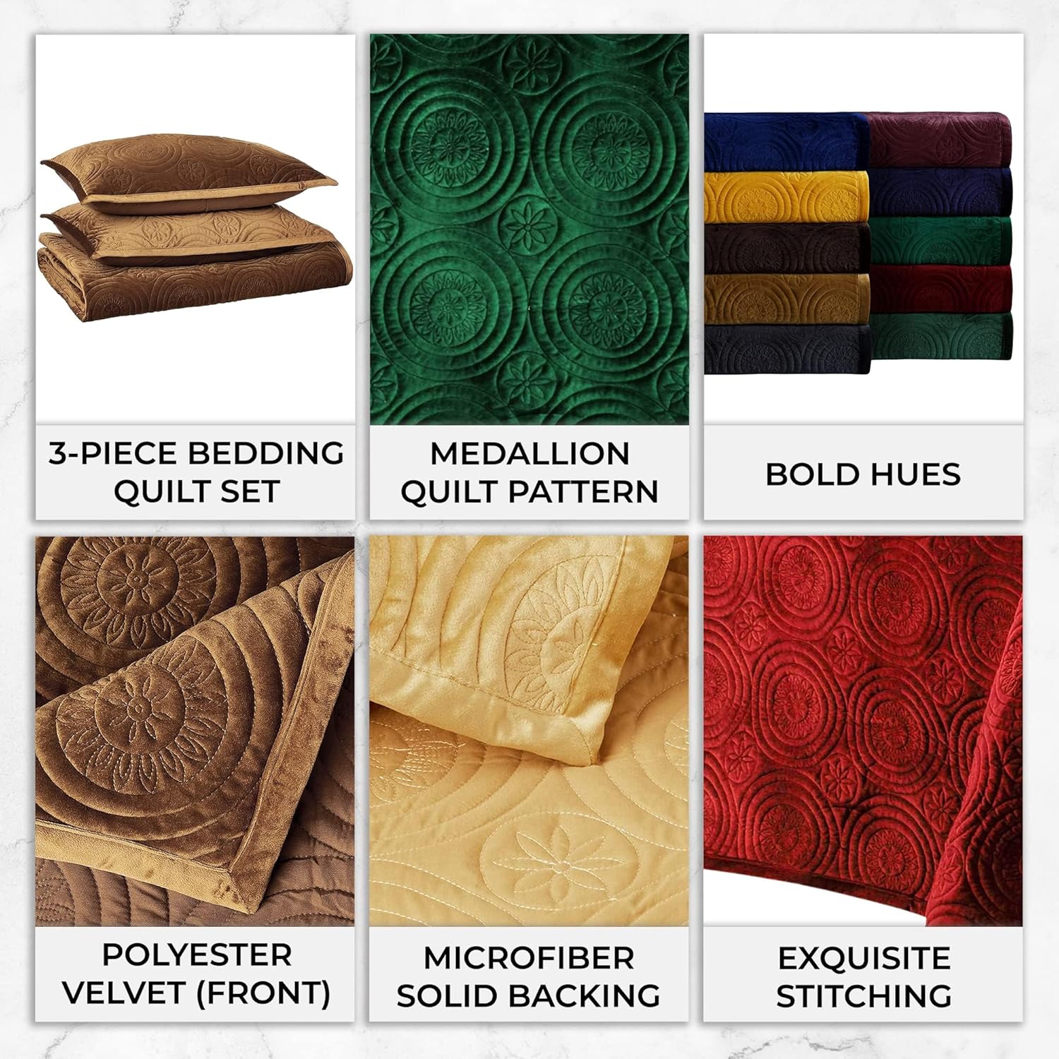 Capri Medallion Velvet Quilt Set King Steel Grey