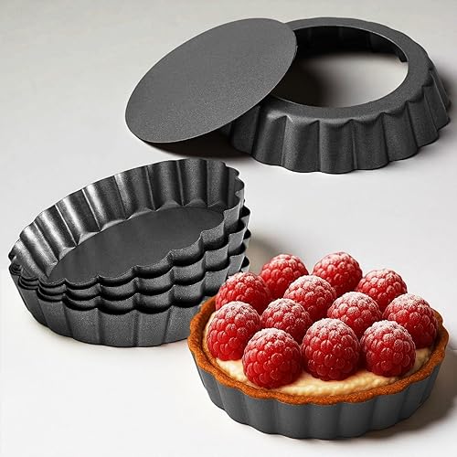 Miniatura 12 de Paquete de 12 moldes para quiche de 3 pulgadas, moldes redondos para tarta de huevo con parte inferior extraíble. Moldes pequeños para tartas