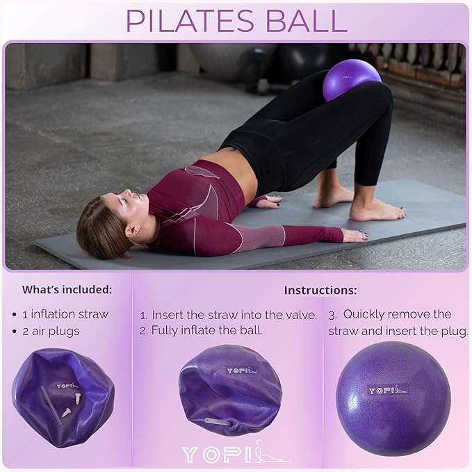 Kit Yoga y Pilates 9 en 1 con Balón, Aros, Bandas y Más - Rosa y Púrpura miniatura 6