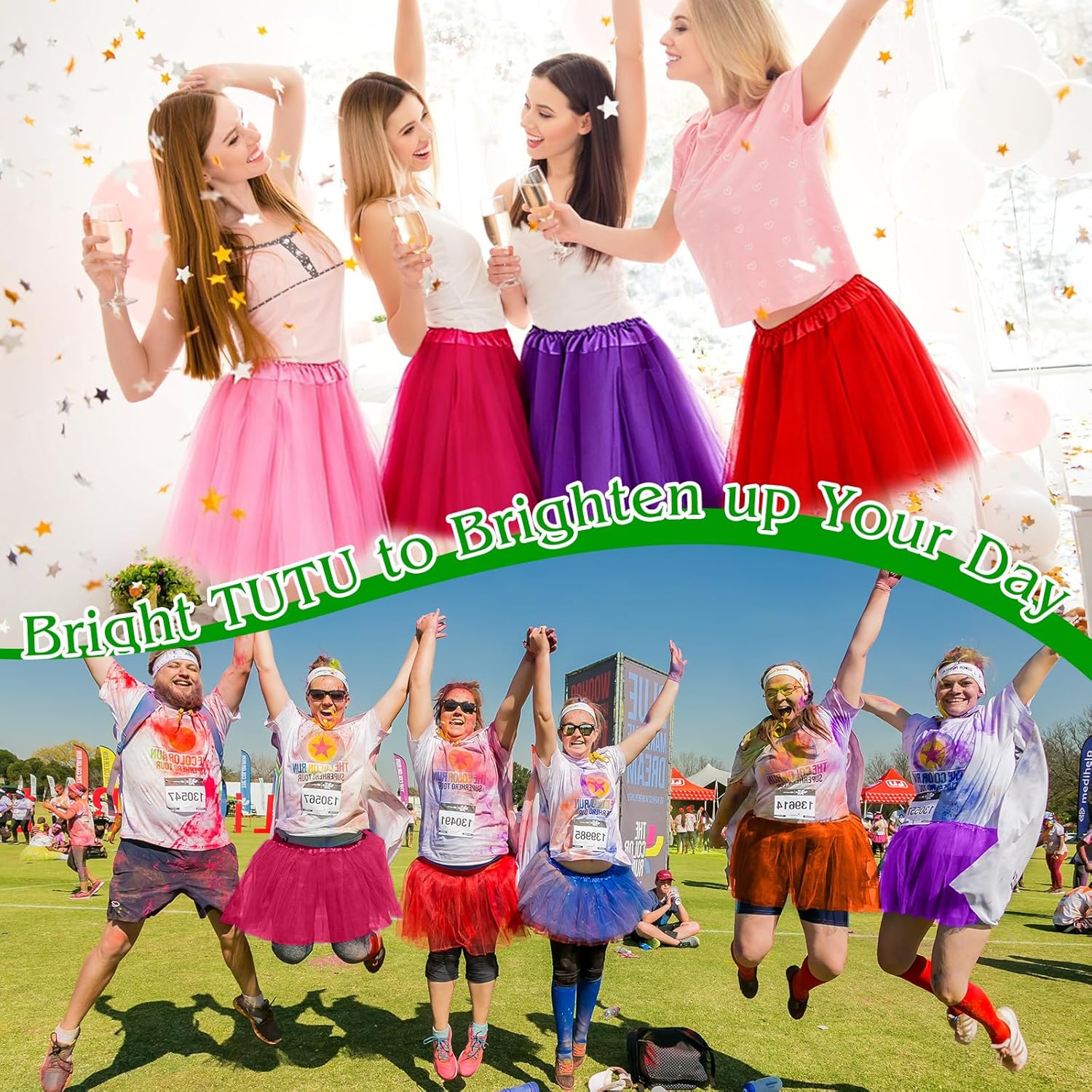 PLULON Tutu 5 Layers Skirt for Women Adults with Heart Sunglasses, Neon Princess Tutus Skirt for Bachelorette Music Festivals - Image 6