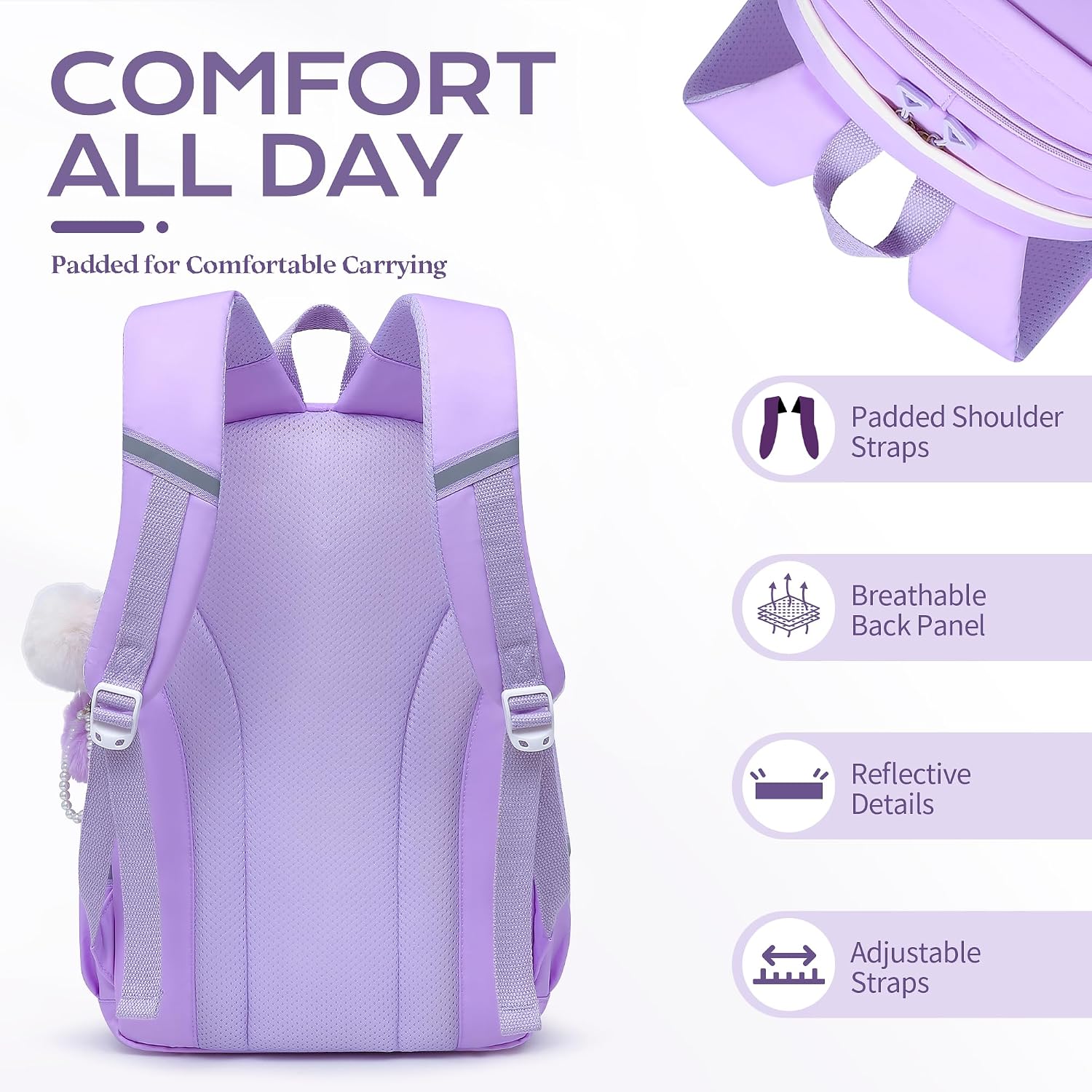 Alrisg Girls Backpack Student Laptop Book Bag with Multiple Pockets for Teen Kids Elementary Middle School Travel Daypack Purple Tote image 4