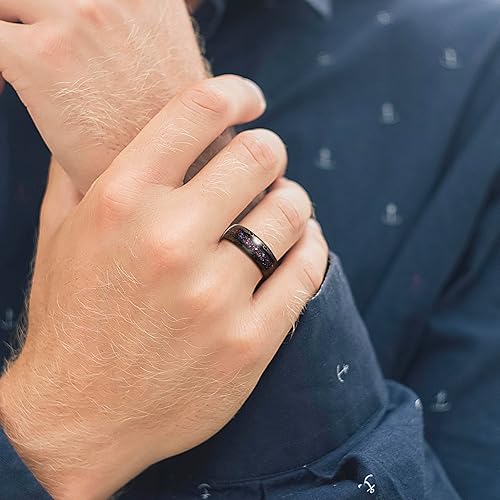 Miniatura 5 de King Will Anillos de carburo de tungsteno para hombres, 8 mm Banda de boda con incrustaciones de flujo de arenaágata verde, cúpula altamente pulida