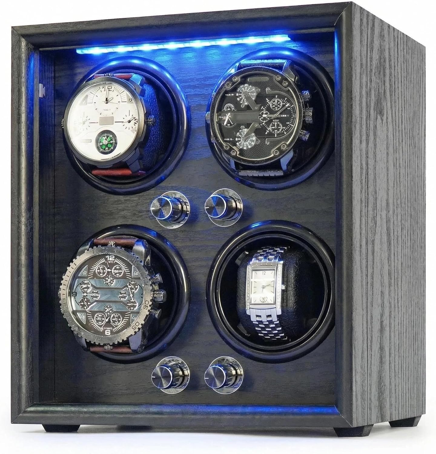 Oryx Watch Winder for 4 Automatic Watches, Rotating Watch Box 5 Rotation Modes Setting Display Case with LED Light, AC/USB Powered Super Quiet Mabuchi Motor