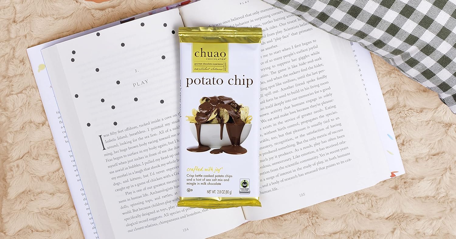 Chuao Chocolatier Potato Chip Milk Chocolate Gourmet Bars | For Gift Baskets, Birthday, Thank You, Care Package| 3 Pack, 2.8 oz Each