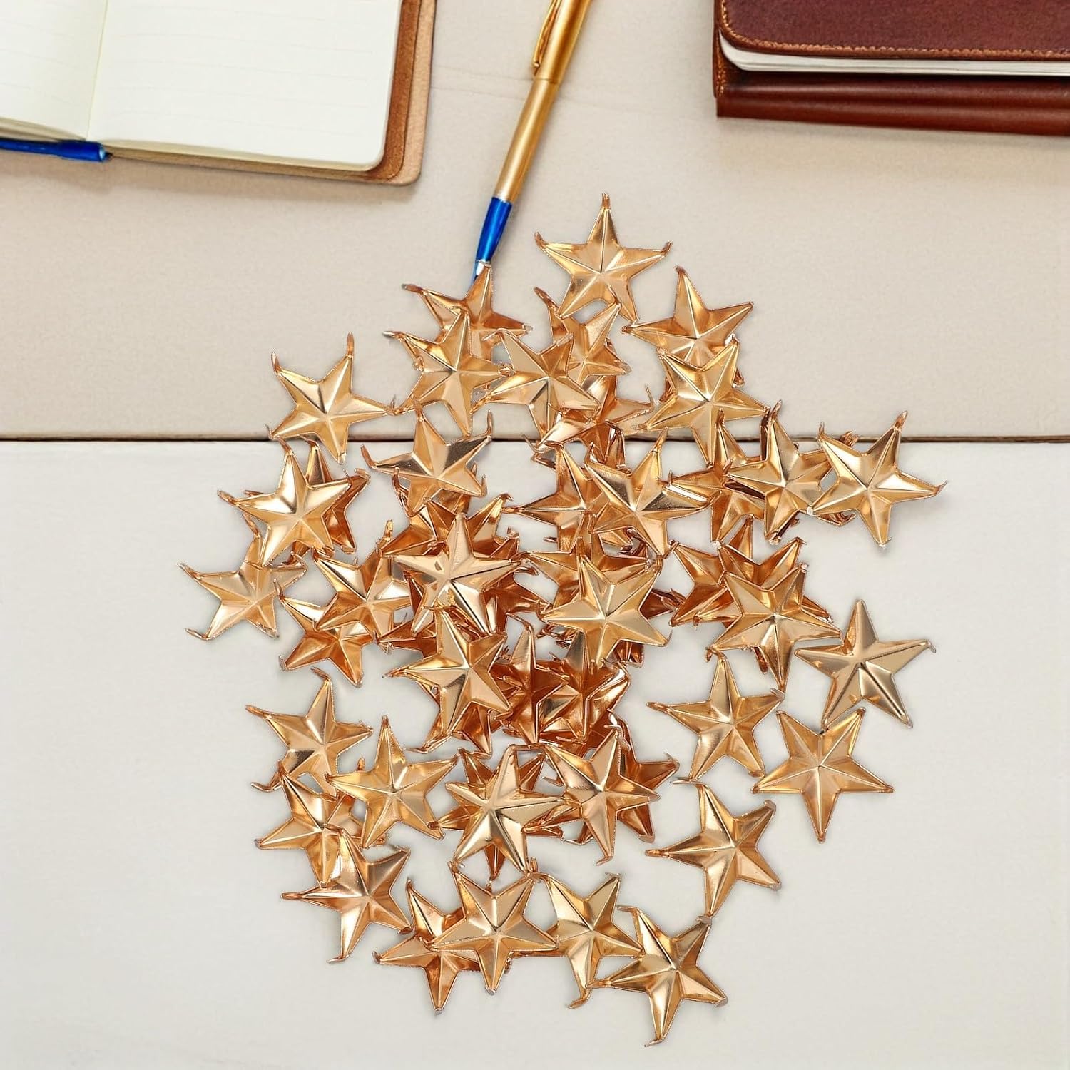 RUNROTOO 50pcs Golden Star Nail Studs for Clothing and Bags, 15mm Copper Five-Pointed Star Rivets with Firm Grip, for DIY Crafting Projects and Punk Rock Accessories