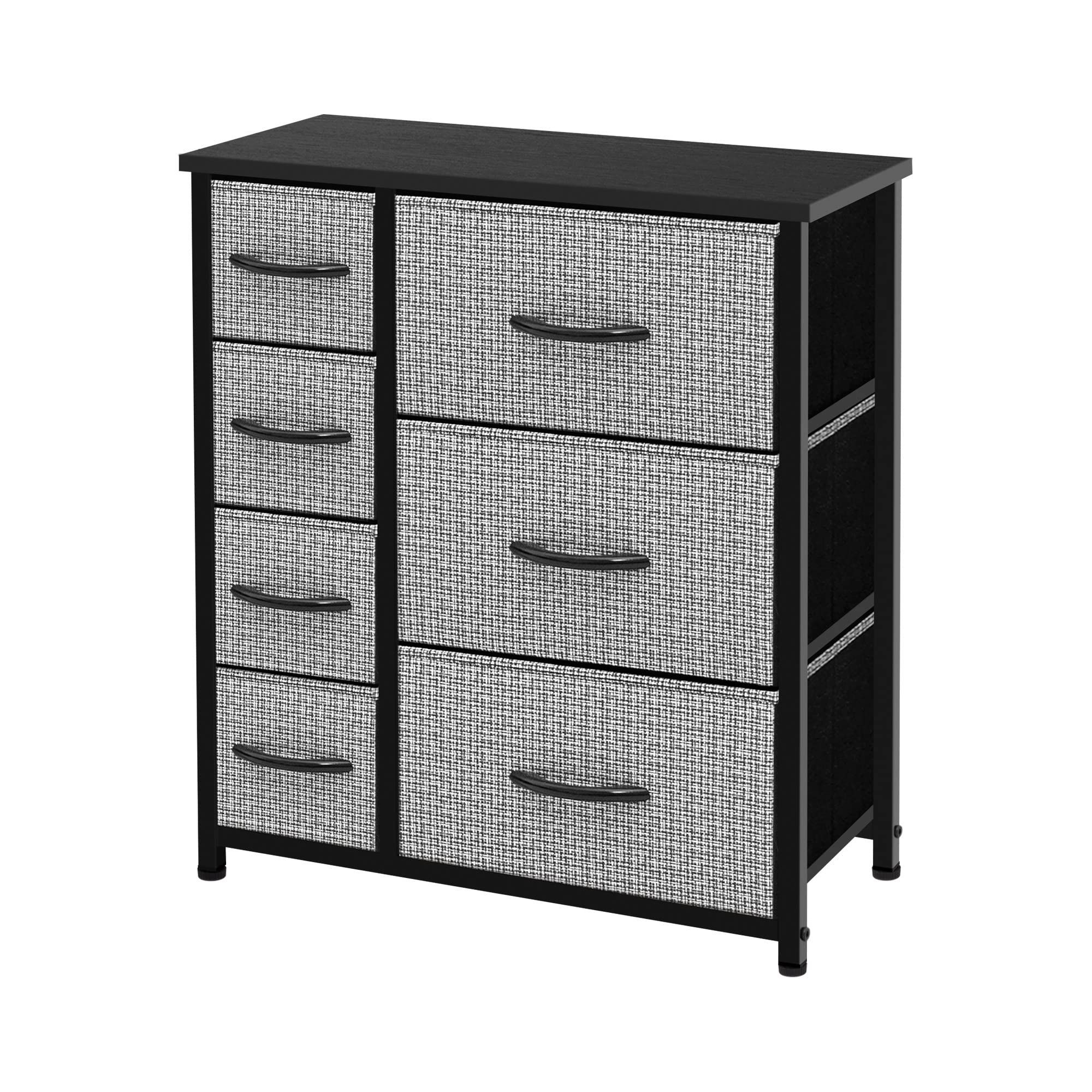 AZL1 Life Concept Vertical Dresser Storage Tower, Steel Frame, Wood Top, Easy Pull Textured Fabric Bins-Organizer Unit for Bedroom, Hallway, Entryway, Closets-7 Drawers, Black and White