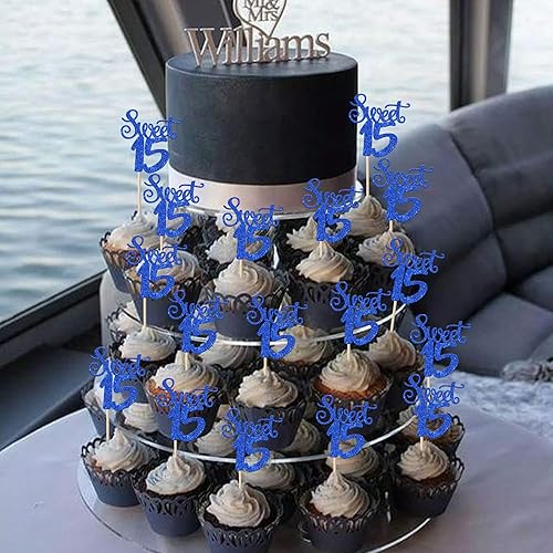 Miniatura 5 de 36 piezas de adornos para cupcakes con purpurina de 15 cumpleaños número 15, decoraciones para pasteles para cumpleaños de 15 años, suministros de