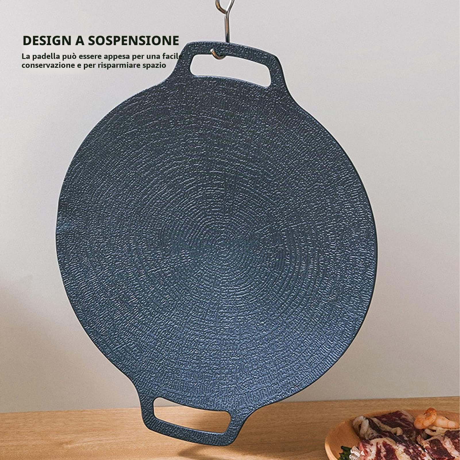 Padella per Barbecue Coreana, Piastra Rotonda con Rivestimento Antiaderente a 6 Strati, Piastra per Barbecue Rotonda, Griglia in Ghisa Smaltata, Compatibile per Induzione, Fornello a Gas, Piano(30 cm)