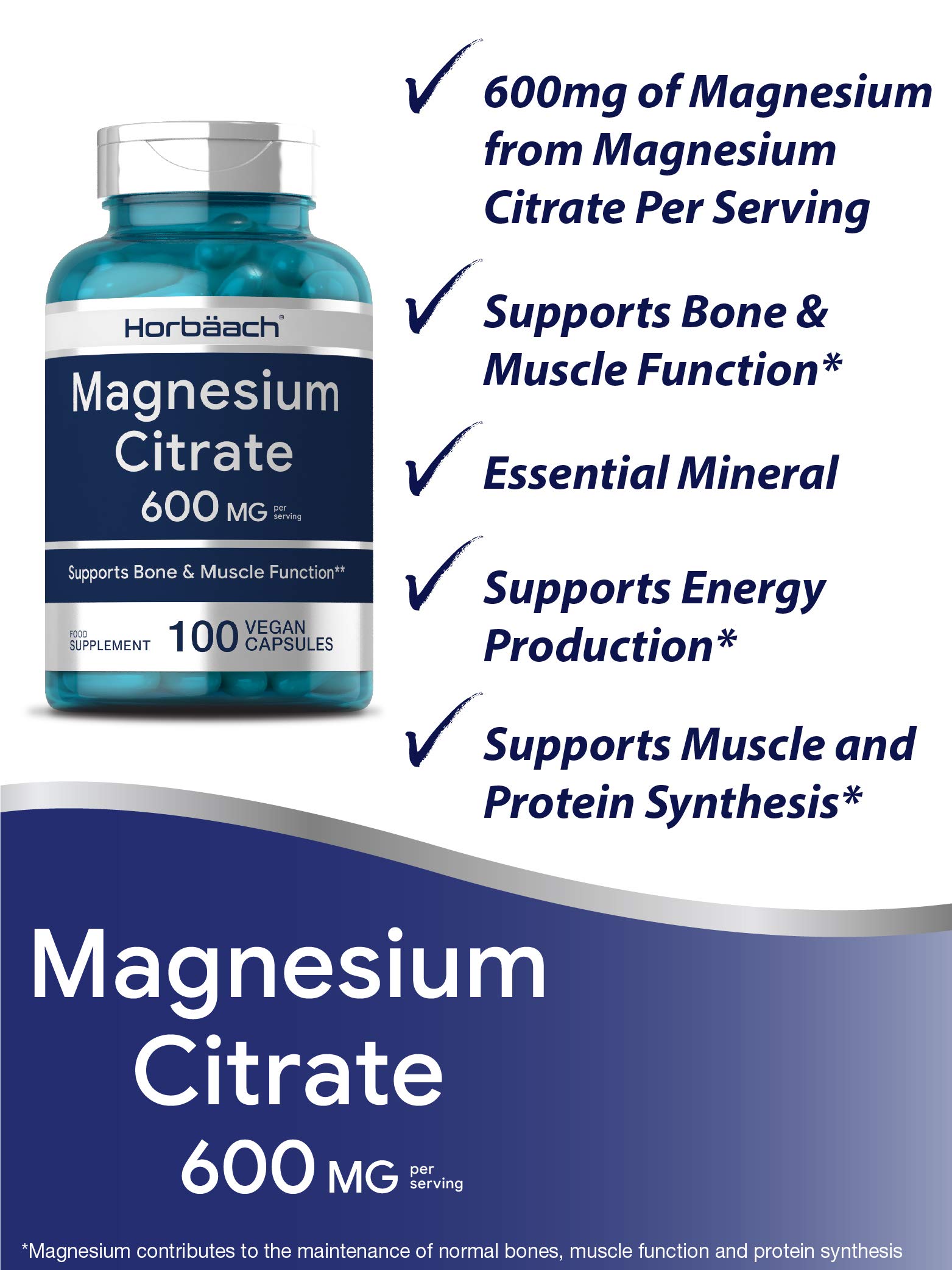 Magnesium Citrate 2000mg 100 Capsules 600mg Elemental Magnesium