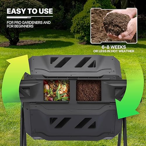 Miniatura 7 de MoNiBloom Vaso de compostaje de 43 galones, para exteriores, sin BPA, gran cámara doble, para todas las estaciones, de trabajo rápido, compostador
