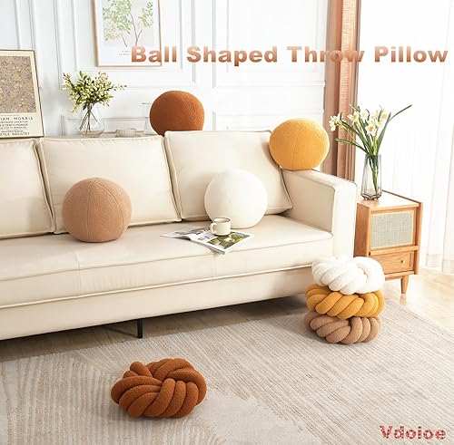 Miniatura 5 de Almohada de nudo blanco crema de 13.7 pulgadas, almohada redonda de felpa suave, almohada anudada hecha a mano, cojín decorativo anudado moderno