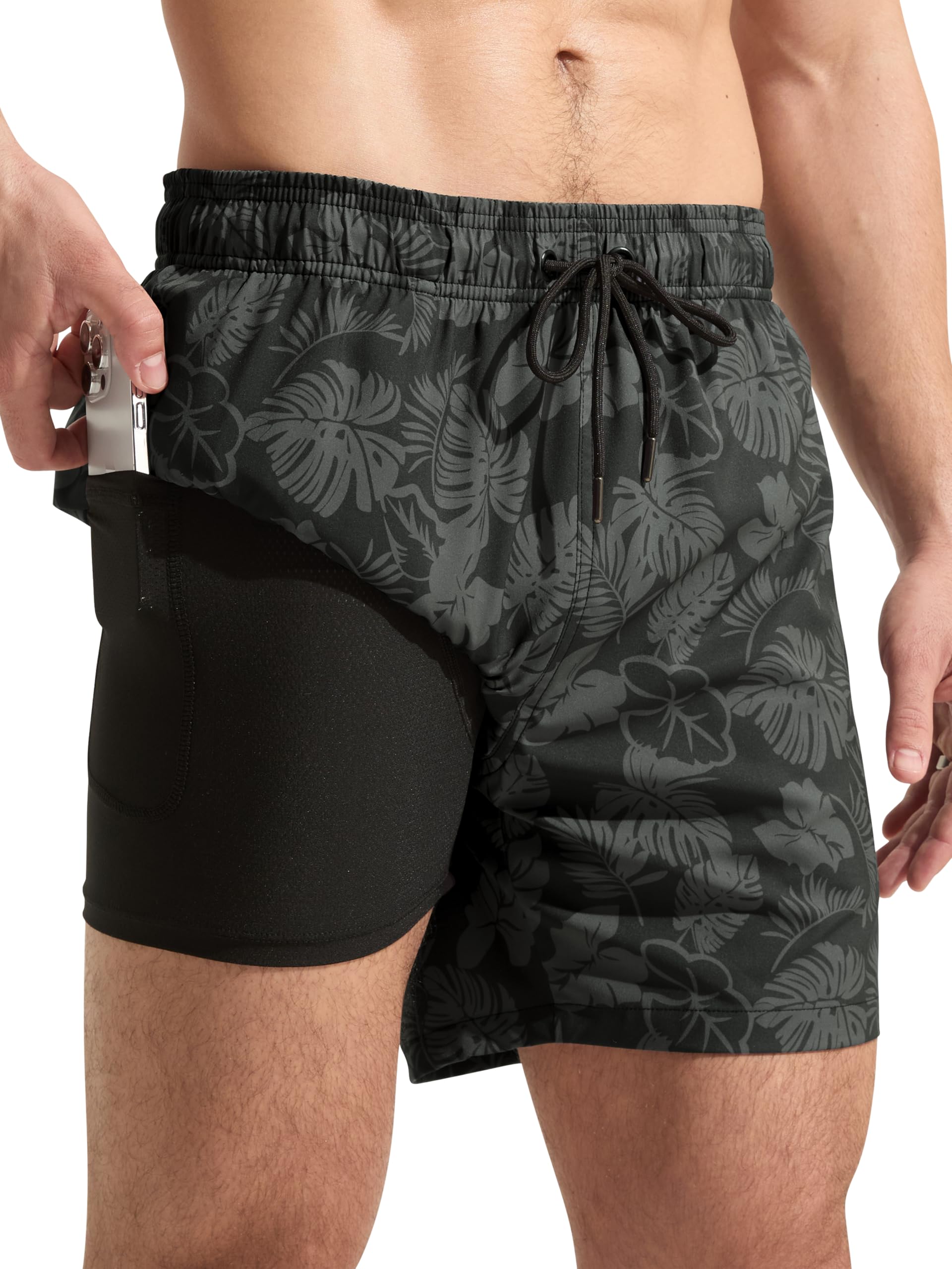 Arcweg Badehose Herren 2 in 1 Badeshorts Männer mit Kompressions Liner Schnelltrocknende Atmungsaktive mit Reißverschlusstaschen Boardshorts Schwimmhose für Strand, Sport & Freizeit