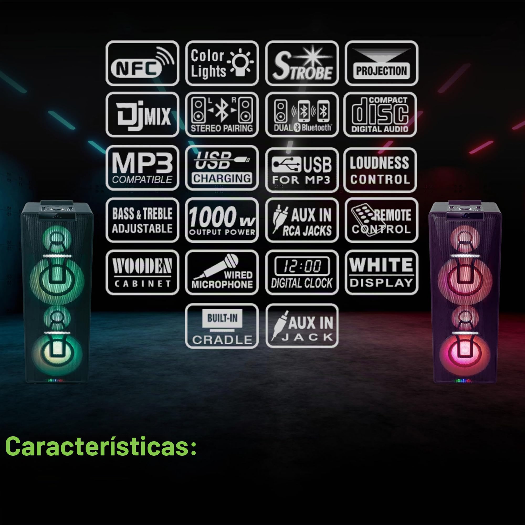 Altavoz Multimedia MUSE M-1990 DJ Bluetooth, USB, CD, Efectos Luz,1000W