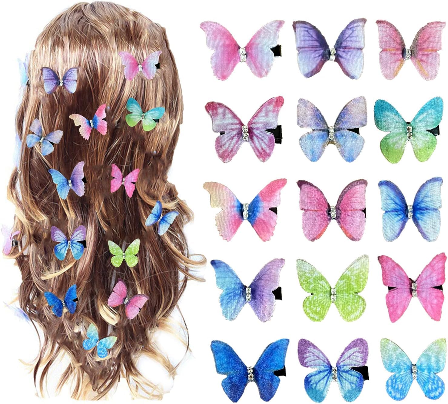 Diversa Rainbow 3D Moving Butterfly Hair Clips, Pack of 12, Multicolor, Female, 5 cm x 4, 12 Pieces