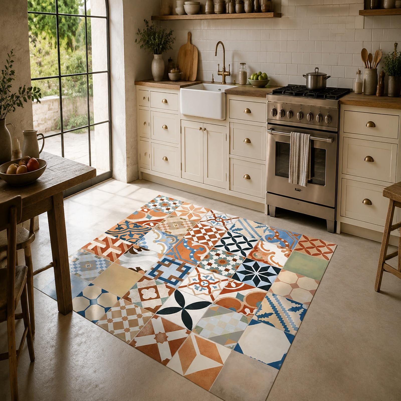 Tappeti, Rectangular 160 x 230 cm, Floreale Blu Arancione Marrone Beige Bianco Nero Grigio, Tappeto Salotto Moderno Pelo Corto Lavabile, Decorazione Casa, Antiscivolo,