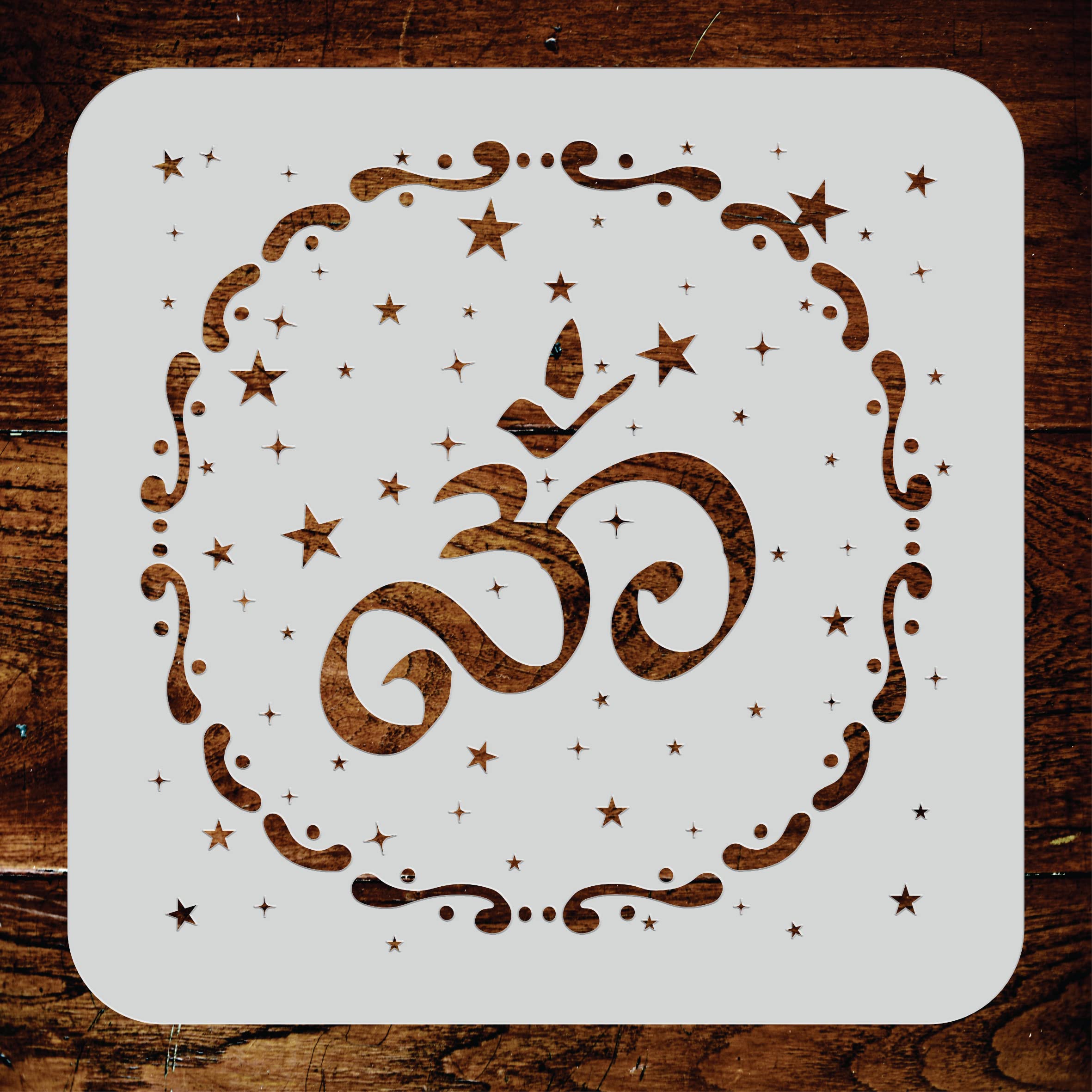 Starry OM Stencil, 35.56 x 35.56 cm (L) - AUM Indian Mantra Sanskrit Hindu Spiritual Stencils for Painting Template - Image 2