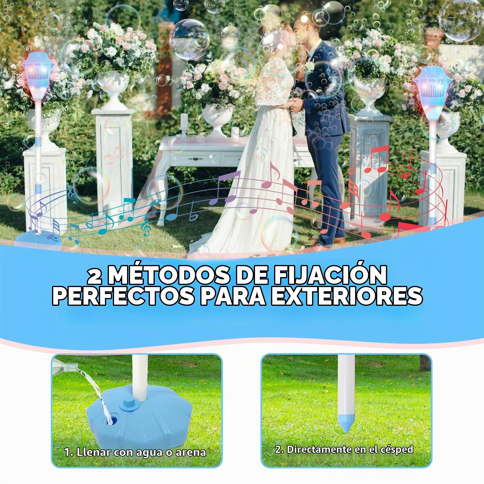 Lámpara de la máquina de Burbujas,Máquina de Burbujas Recargable con Luces y Música 47inch Altura Ajustable hasta Bubble Antorcha Jardín Lámpara Bubble Maker Máquinas para la Fiesta de Bodas